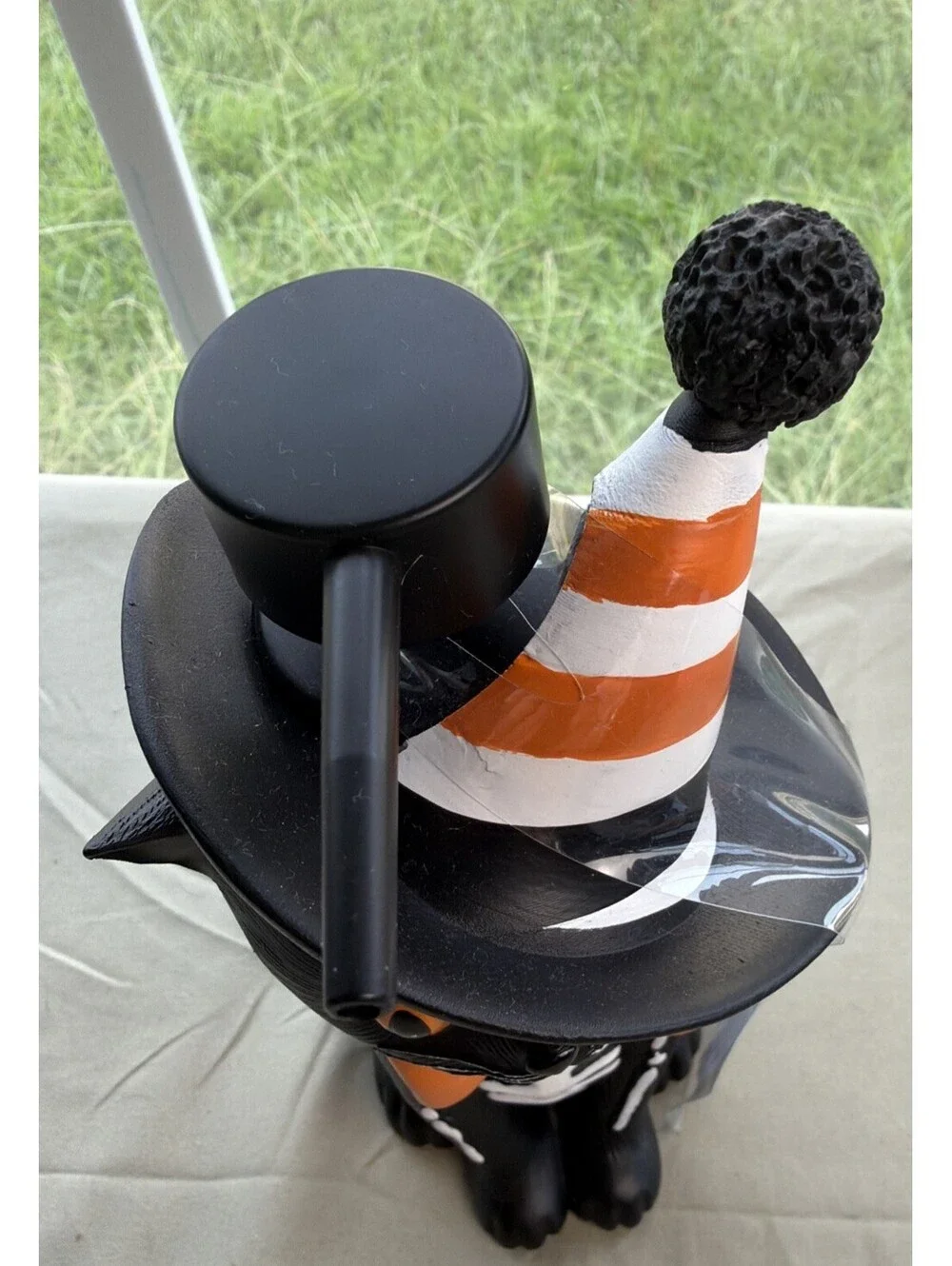 New Black Cat Skeleton With Orange Witch Hat Halloween Soap Dispenser Spooky